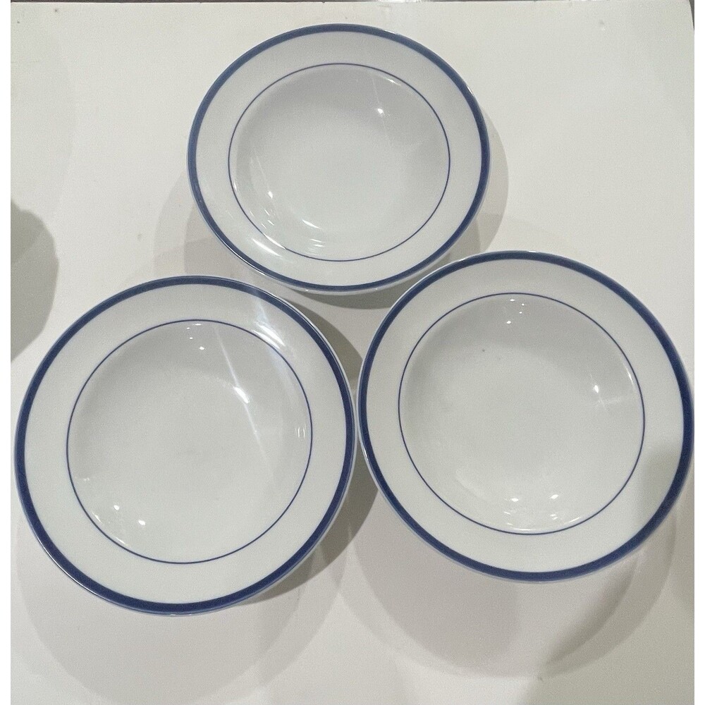 Williams Sonoma Set of 3  Brasserie Blue Rim Soup/Salad Bowls 9” EUC Japan